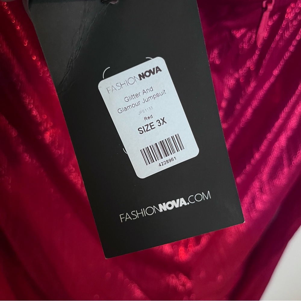 Fashion Nova Red Glitter and Glamour Jumpsuit 3X Plus Size Fashion Halter Top - Picture 9 of 13